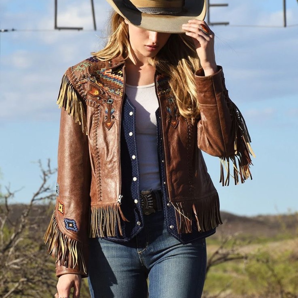 Double D Ranch Fringe Jacket with Embroidery and studs Medium